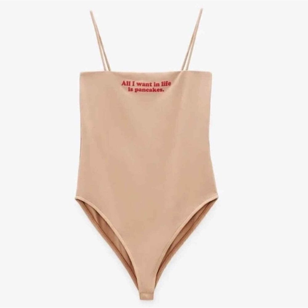 Zara Nude Bodysuit "All I want in life is pancakes." Size S